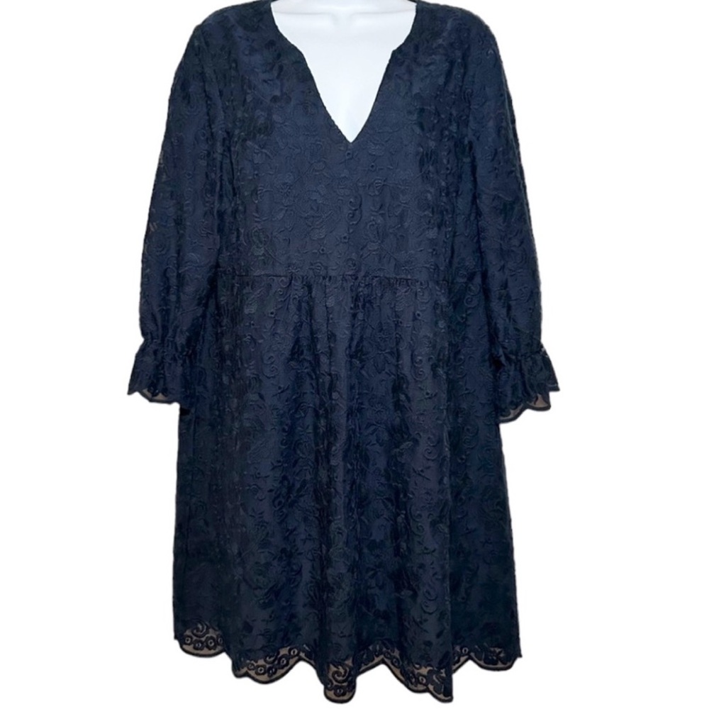 Madewell Women’s Navy Embroidered Lace Slowsong 3/4 Sleeve V-Neck Dress- Size 10
